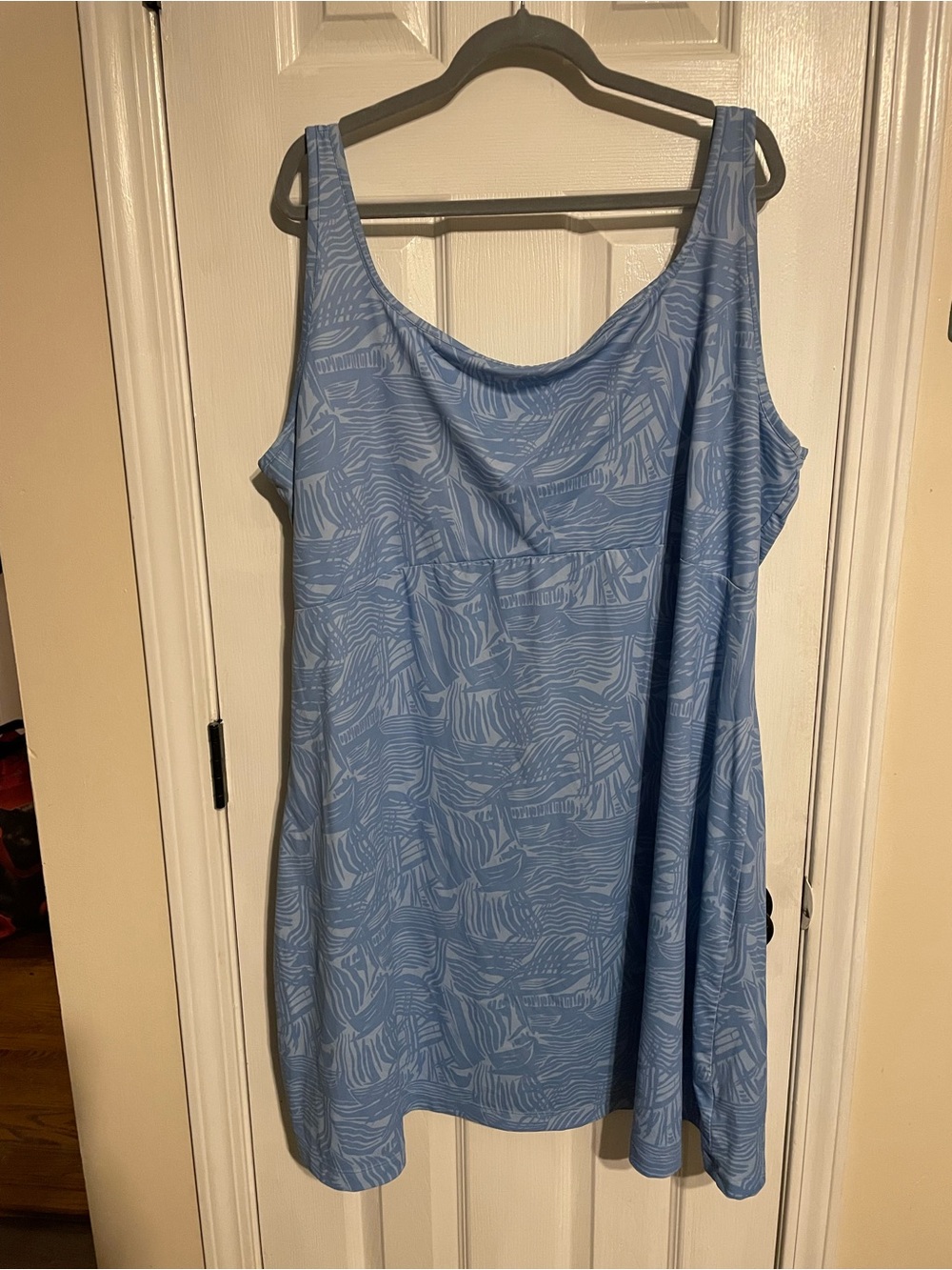 Columbia PFG Light Blue Tropical Patterned Scoop Neck Dress